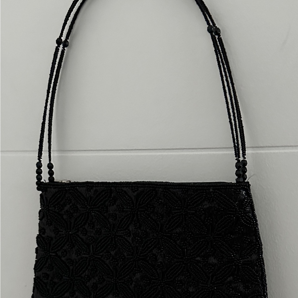 Chic Black Beaded Shoulder Bag